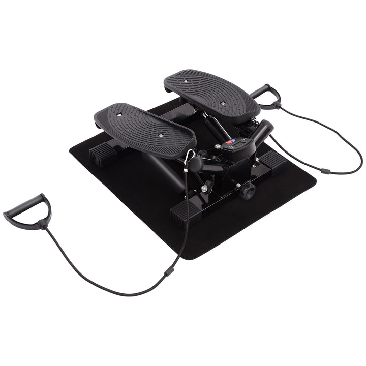 Portable Mini Stepper, Exercise Fitness Machine for Legs Arms Thigh Toner Toning Machine, Stair Steps Workout Training Fitness, w/ Resistance Bands and Floor Mat, Black