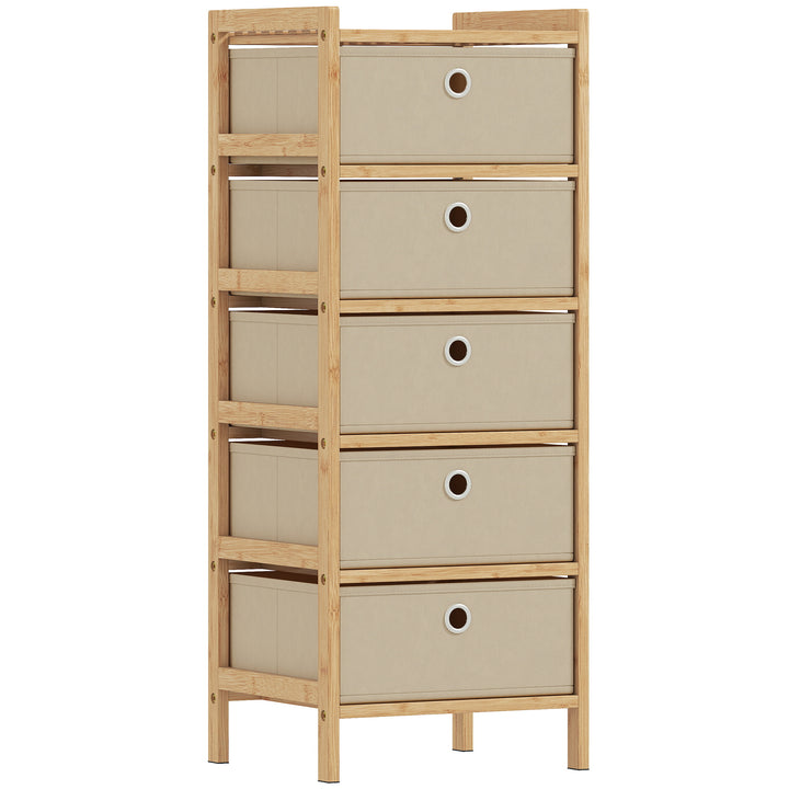 Chest of Drawers, 5 Fabric Drawers Narrow Dresser with Bamboo Frame, C