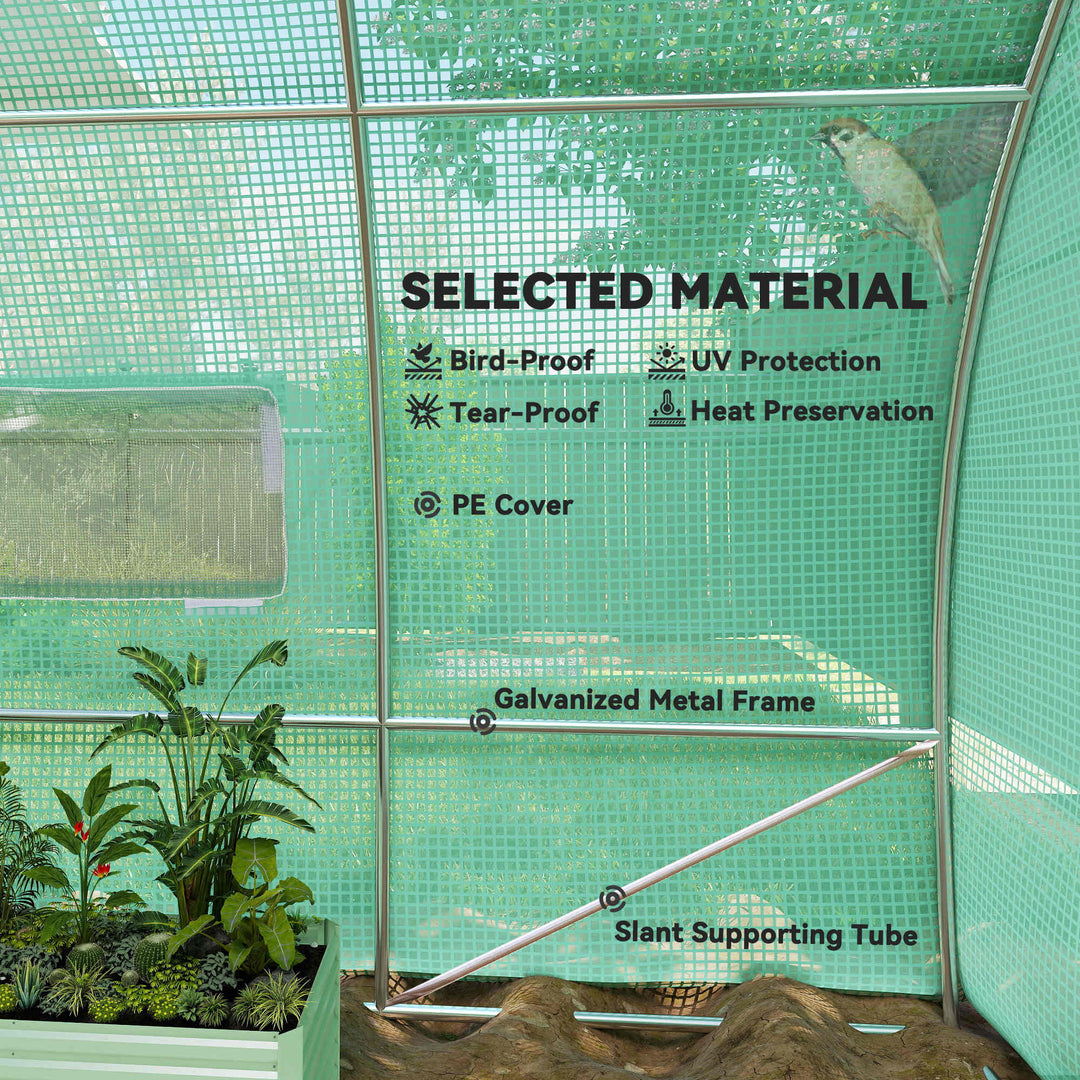 MCL Large Polytunnel Walk In Greenhouse, Plant Gardening Tunnel Green House with Metal Hinged Door, Galvanised Steel Frame & Mesh Windows, Green (3 x 6 m)