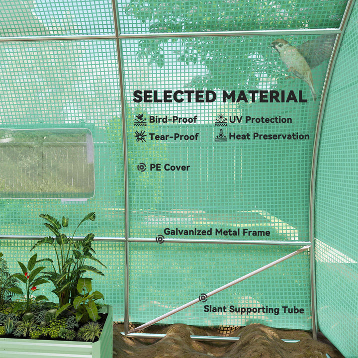 MCL Large Polytunnel Walk In Greenhouse, Plant Gardening Tunnel Green House with Metal Hinged Door, Galvanised Steel Frame & Mesh Windows, Green (3 x 6 m)