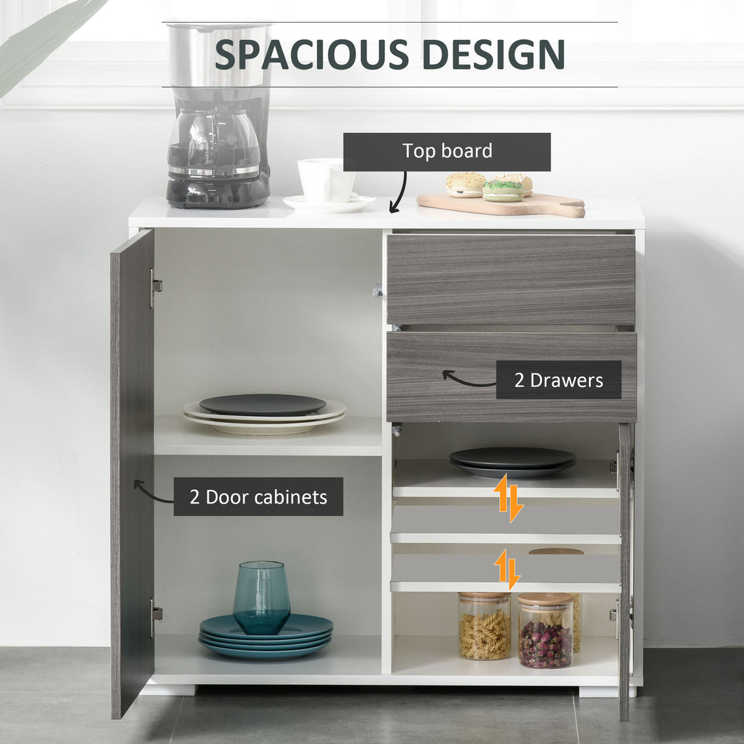 High Gloss Frame Sideboard, Side Cabinet, Push-Open Design with 2 Drawer for Living Room, Bedroom, Grey
