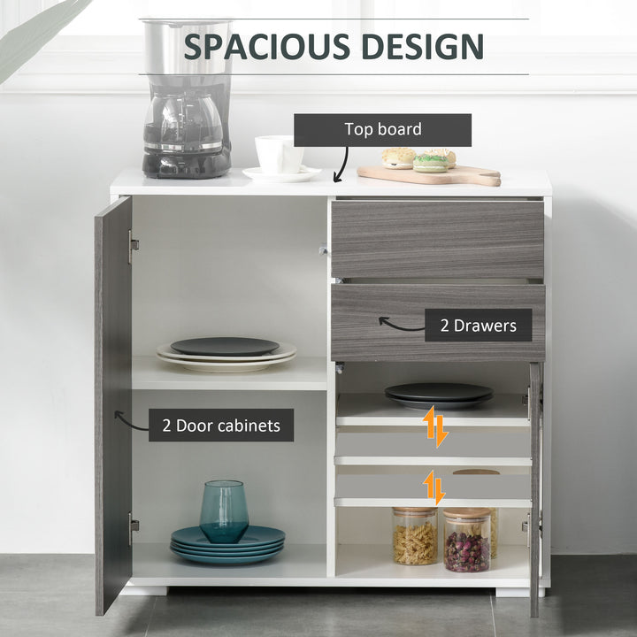 High Gloss Frame Sideboard, Side Cabinet, Push-Open Design with 2 Drawer for Living Room, Bedroom, Grey
