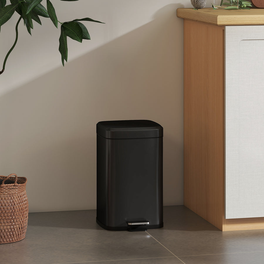 20L Modern Boxy Metal Home Kitchen Bin - Black