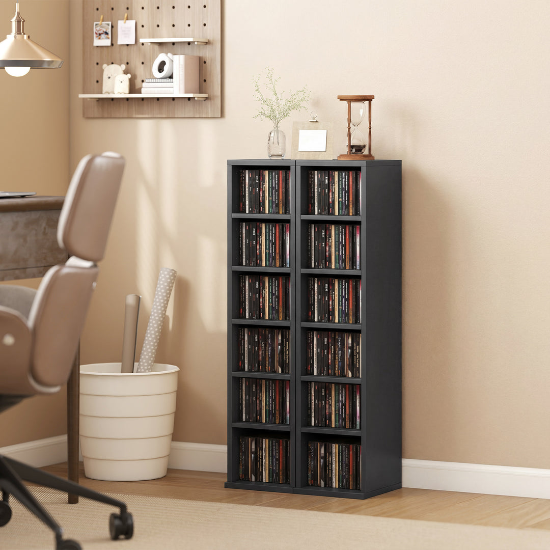 Set of 2 CD Media Display Shelf Unit Tower Rack with Adjustable Shelve