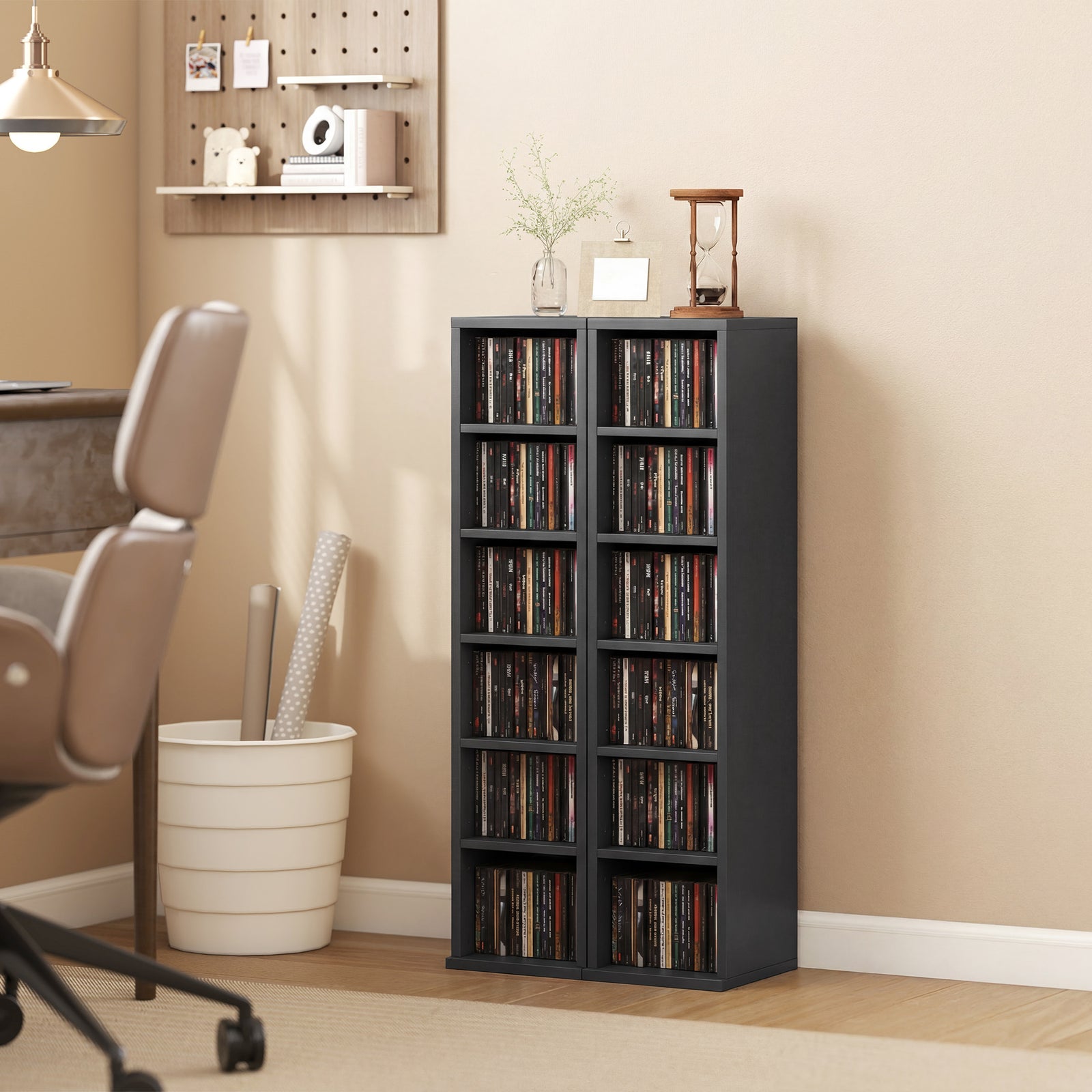 Set of 2 CD Media Display Shelf Unit Tower Rack with Adjustable Shelve