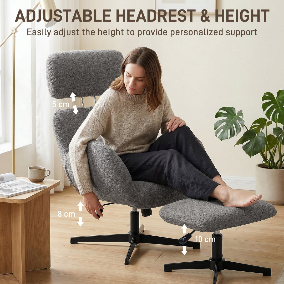 Swivel Armchair and Footstool Set, Height Adjustable Accent Chair with
