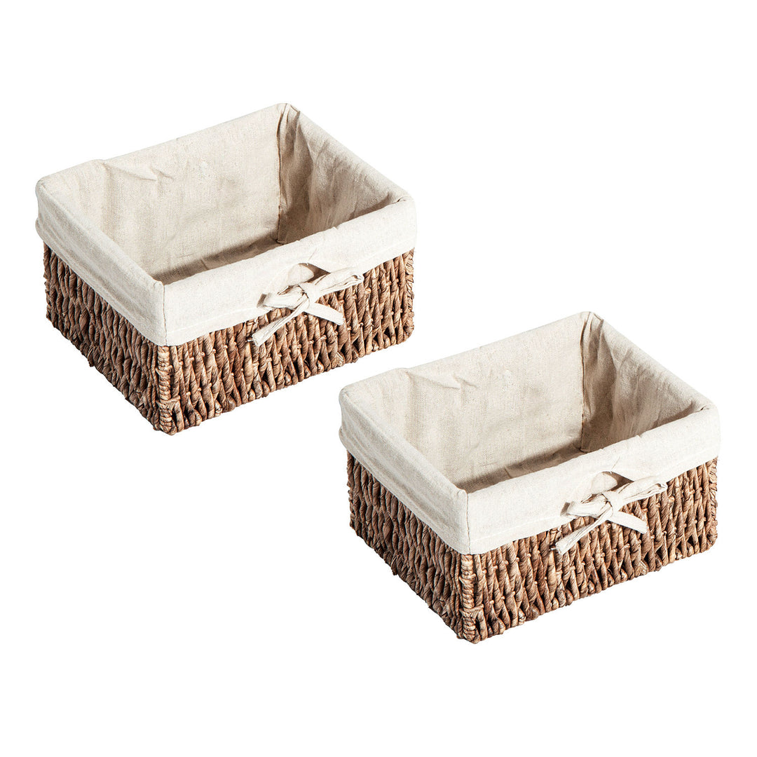 Entryway Coat Rack Wall Mounted Shelf w/ 2 Corn Husk Baskets and Hooks, Brown