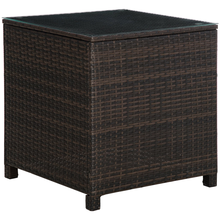 Outsunny Rattan Garden Side Table: Weather-Resistant Frame with Tempered Glass Top, Rustic Brown | Aosom UK