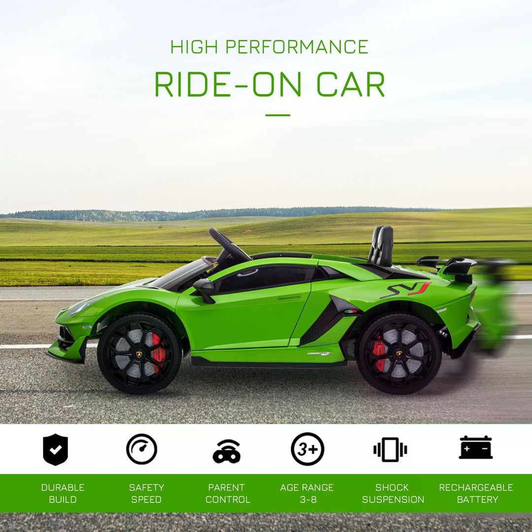 HOMCOM Compatible 12V Battery-powered Kids Electric Ride On Car Lamborghini Aventador Sports Racing Car Toy with Parental Remote Control Music Green