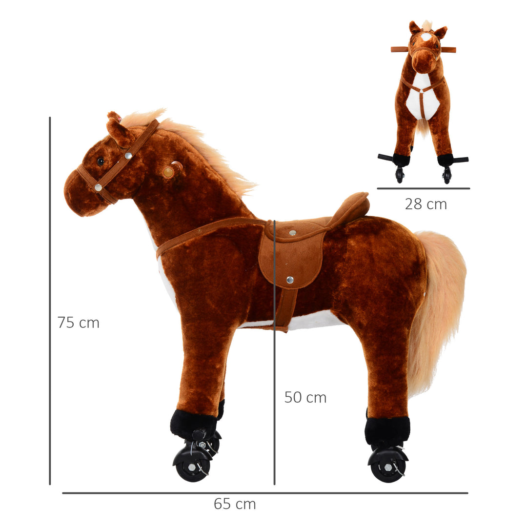 HOMCOM Kids Plush Ride On Walking Horse W/Sound-Brown