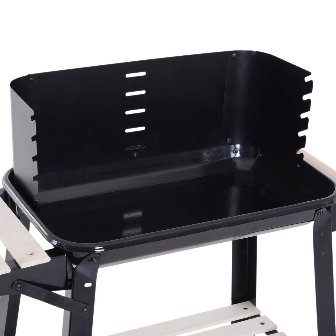 Trolley Charcoal BBQ Barbecue Grill Outdoor Patio Garden Heating Smoker with Side Trays Storage Shelf and Wheels