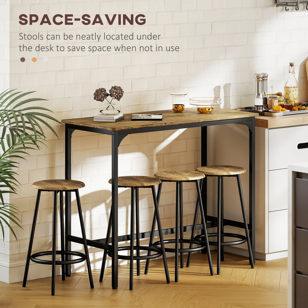 Five-Piece Industrial-Style Bar Table Set - Brown/Black