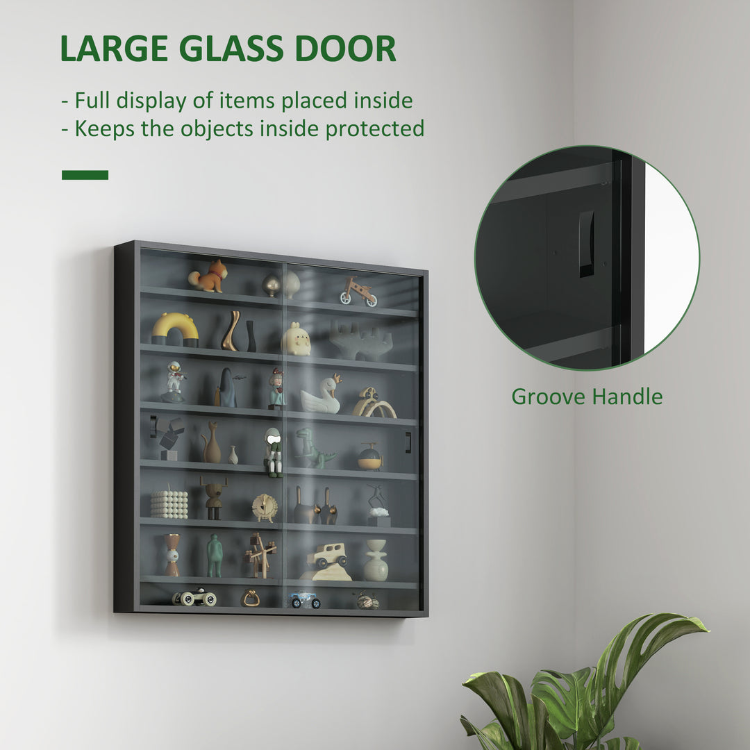 Six Shelf Display Cabinet, with Glass Doors - Black