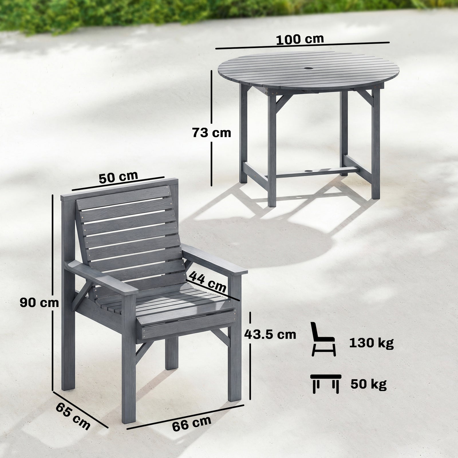 5 Pieces Garden Dining Set with Parasol Hole, Round Outdoor Table and 