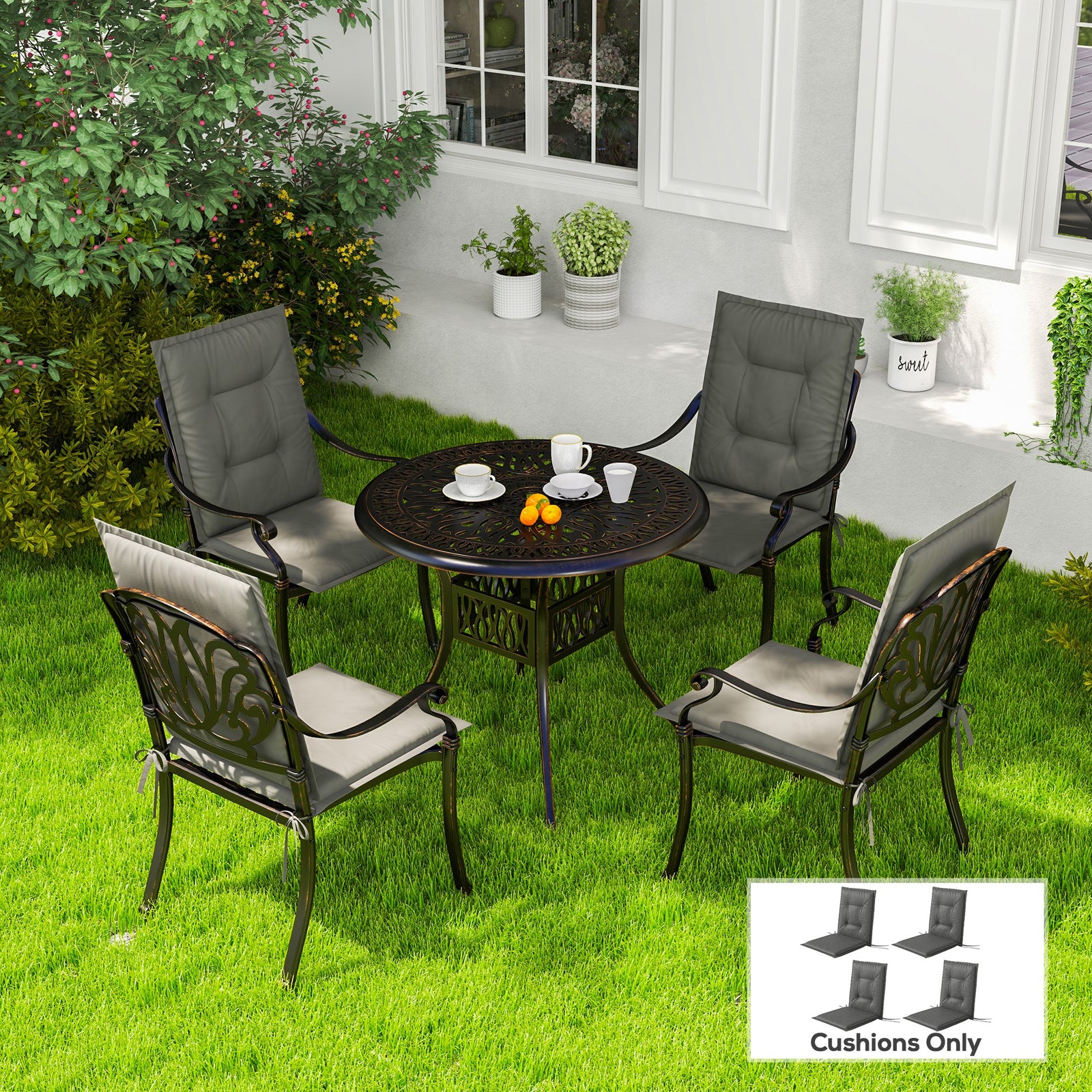 Set of Four Padded Garden Seat Cushions - Light Grey