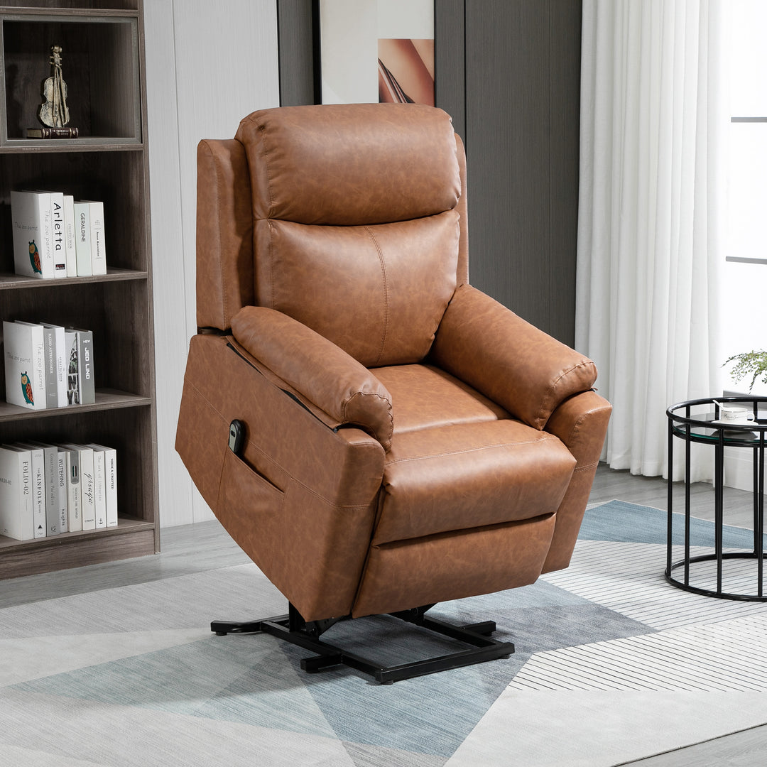 HOMCOM Electric Riser Recliner Chair, Power Lift Armchair for the Elderly with Faux Leather, Remote Control, and Storage Pocket, Brown