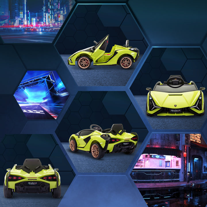 Lamborghini Sian Licensed 12V Kids Electric Ride On Car 2 Motors Toy Car with Remote Control Music Lights MP3 for 3-5 Years Green