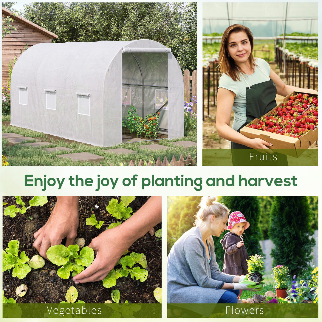 MCL 3.5 x 2 x 2 m Polytunnel Greenhouse, Walk-in Green House for Garden with Mesh Windows, Galvanised Steel Frame, White
