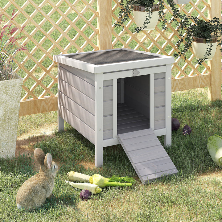 MCL Wooden Rabbit Hutch Outdoor, Guinea Pig Hutch, Rabbit Hideaway, Cat House, Bunny Cage Small Animal House with Openable Roof, 51 x 42 x 43 cm, Grey
