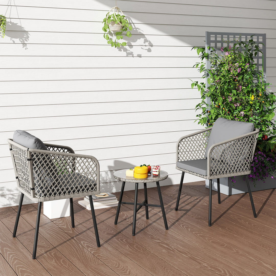 Three-Piece Cut-Out Rattan Chair and Table Set - Grey