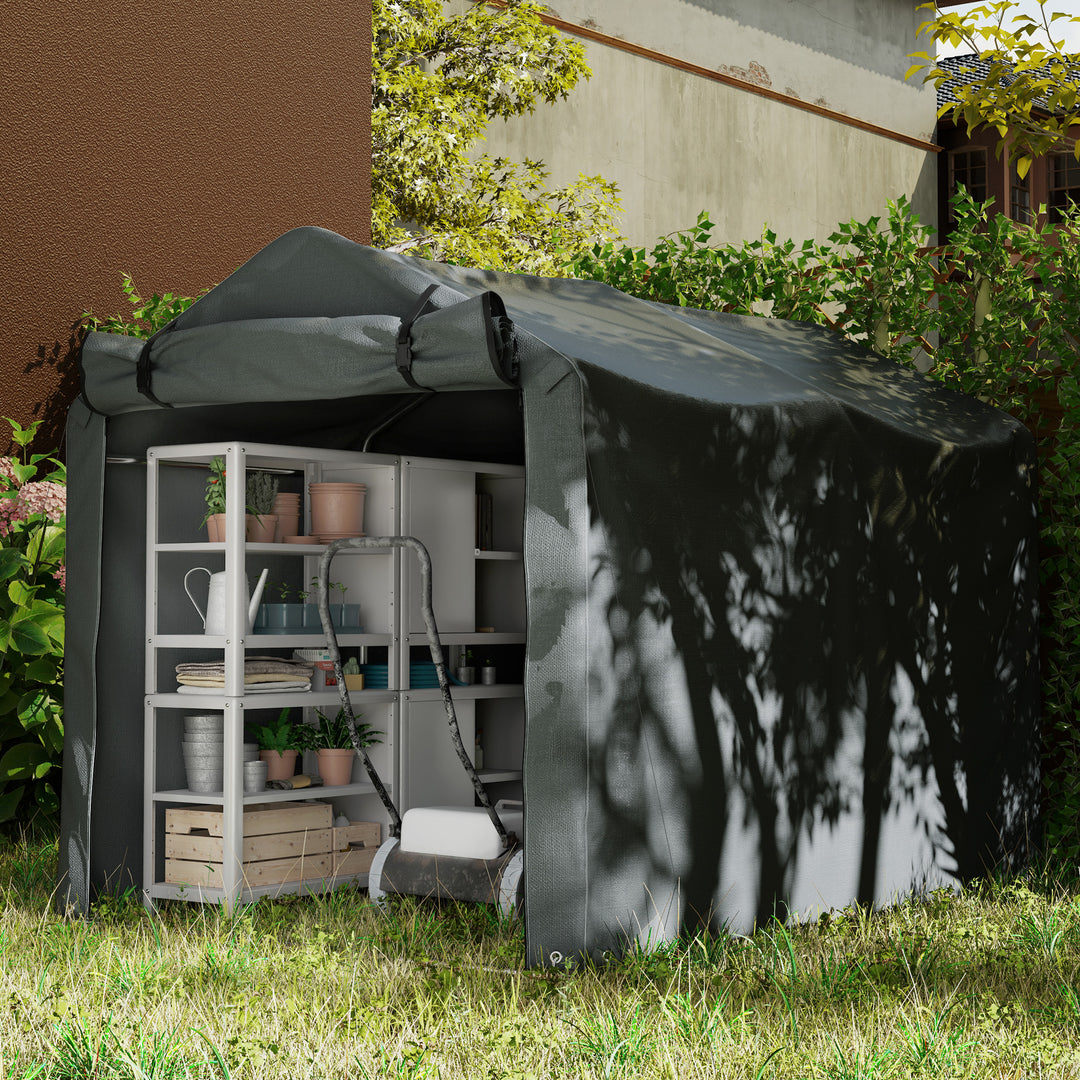 2.2 x 1.6 m Garden Storage Tent, Waterproof Anti-UV Bike Tent with Roll-up Zipper Door, Galvanised Outdoor Storage Shelter Carport for Bike, Motorbike, Garden Tools, Dark Grey