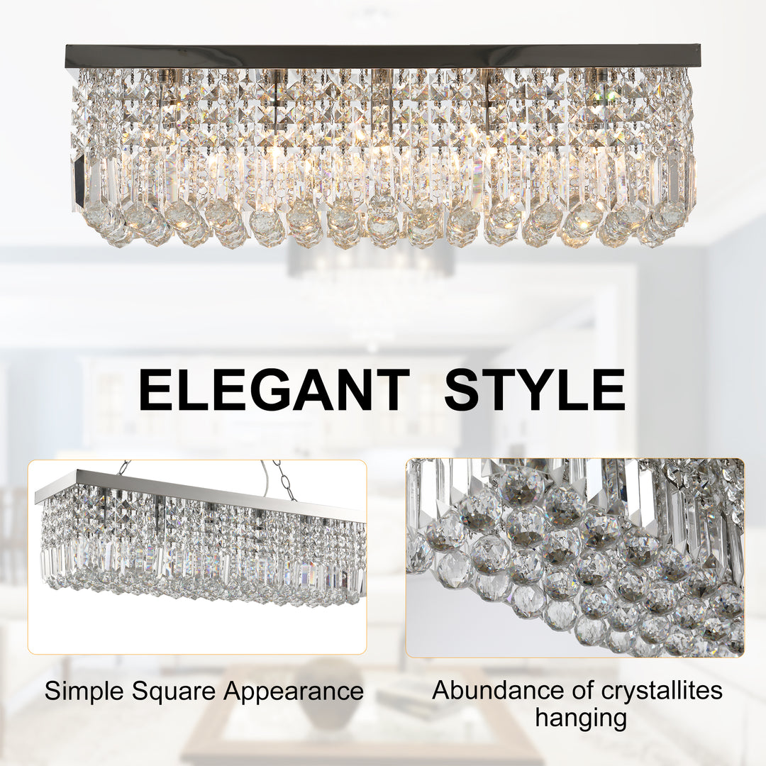 MCL Modern Crystal Ceiling Light Square Crystal Chandelier for Living Room, Dining Room, Hall, E14 Base, Silver, 80 x 25 x 23cm