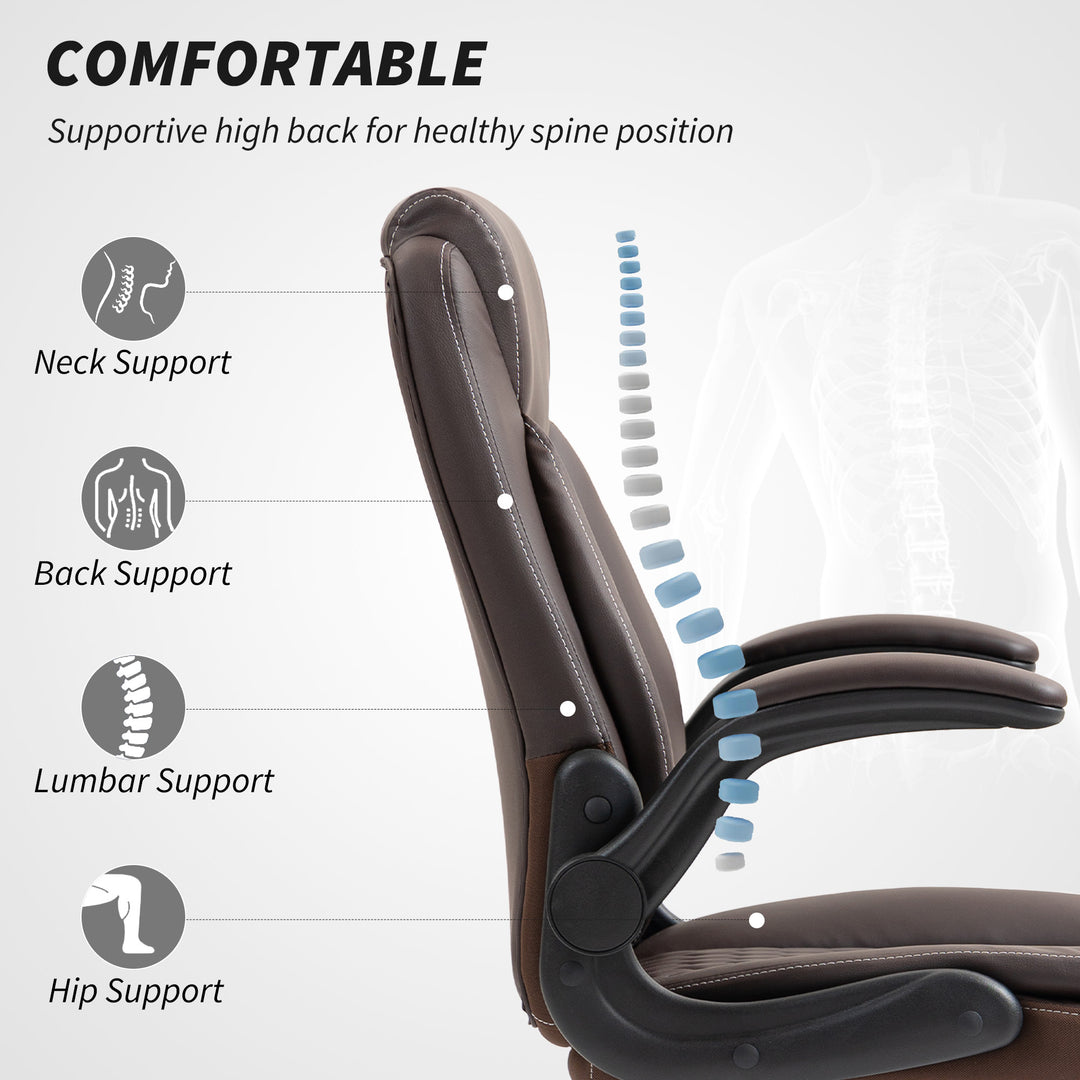 Faux Leather Office Chair. with Flip-Up Armrests - Brown