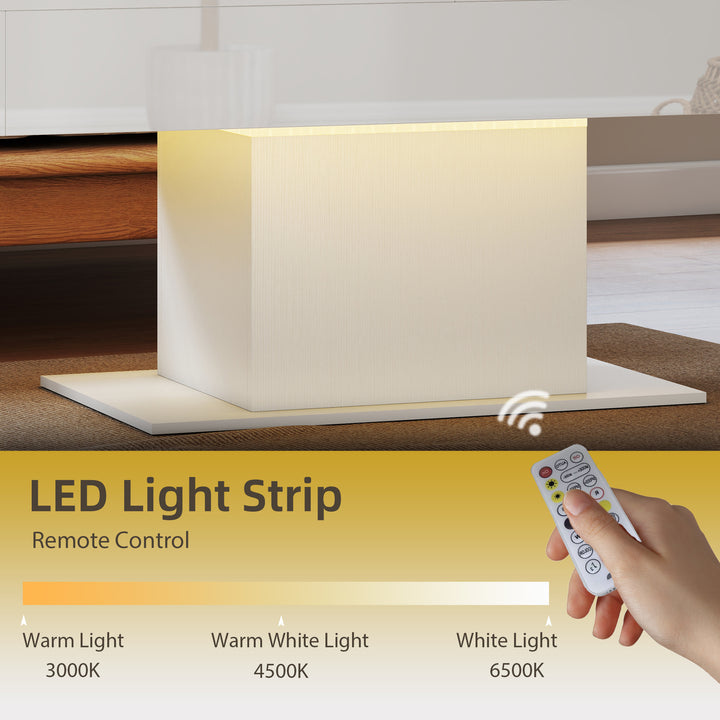 Extendable Coffee Table with LED Lights and Storage - High Gloss