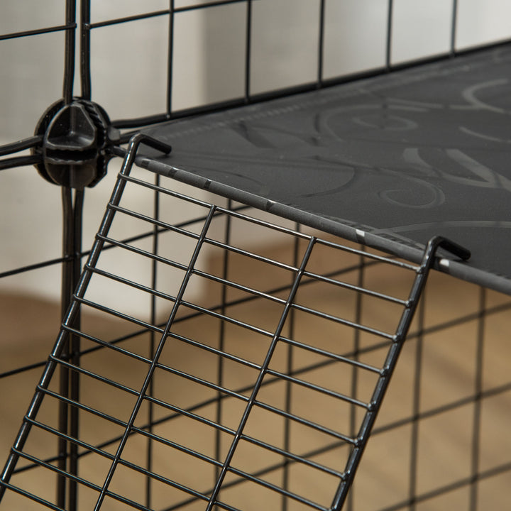 Pet Playpen w/ Door Customisable Fence for Guinea Pigs Chinchillas Hedgehogs - Black