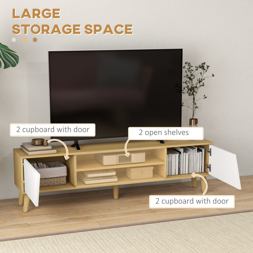 HOMCOM TV Stand Cabinet, TV Unit for TVs up to 65", TV Cabinet with Storage Shelves and Soft Closing Door Cupboard, Cable Management for Living Room, Bedroom, Oak and White | Aosom UK