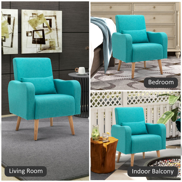 Accent Chair, Linen-Touch Armchair with Pillow, Upholstered Leisure Lounge Sofa for Living Room, Club Chair with Rubber Wooden Frame, Teal