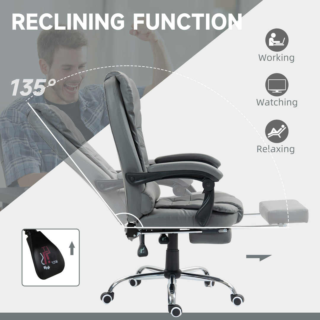 Executive Office Chair, Home Office Chair with Swivel Wheels, Reclining Backrest, Retractable Footrest, Grey