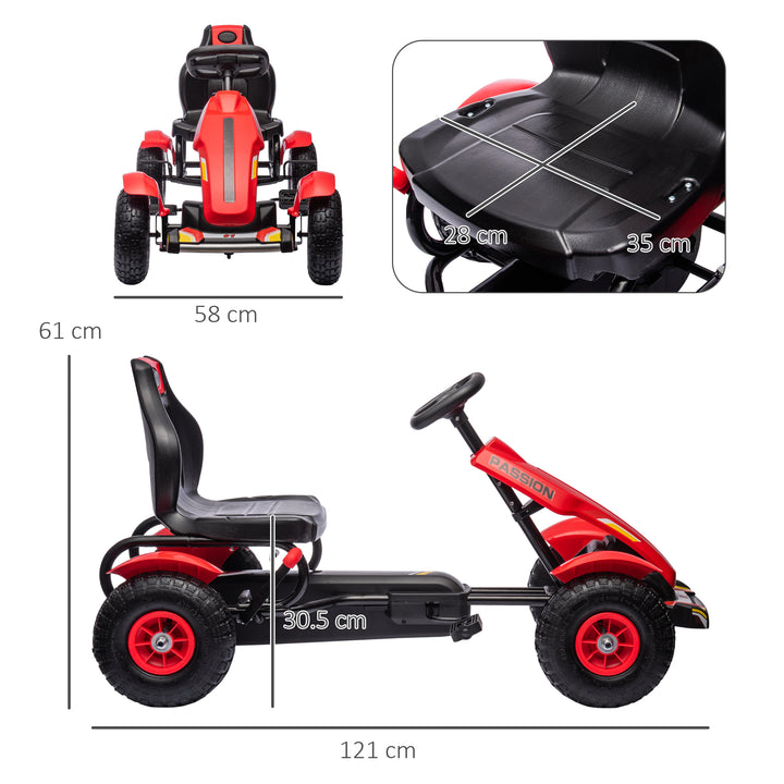 HOMCOM Go Kart for Kids, Pedal Powered Ride On, Adjustable Seat, Pneumatic Tyres, Handbrake, for 5