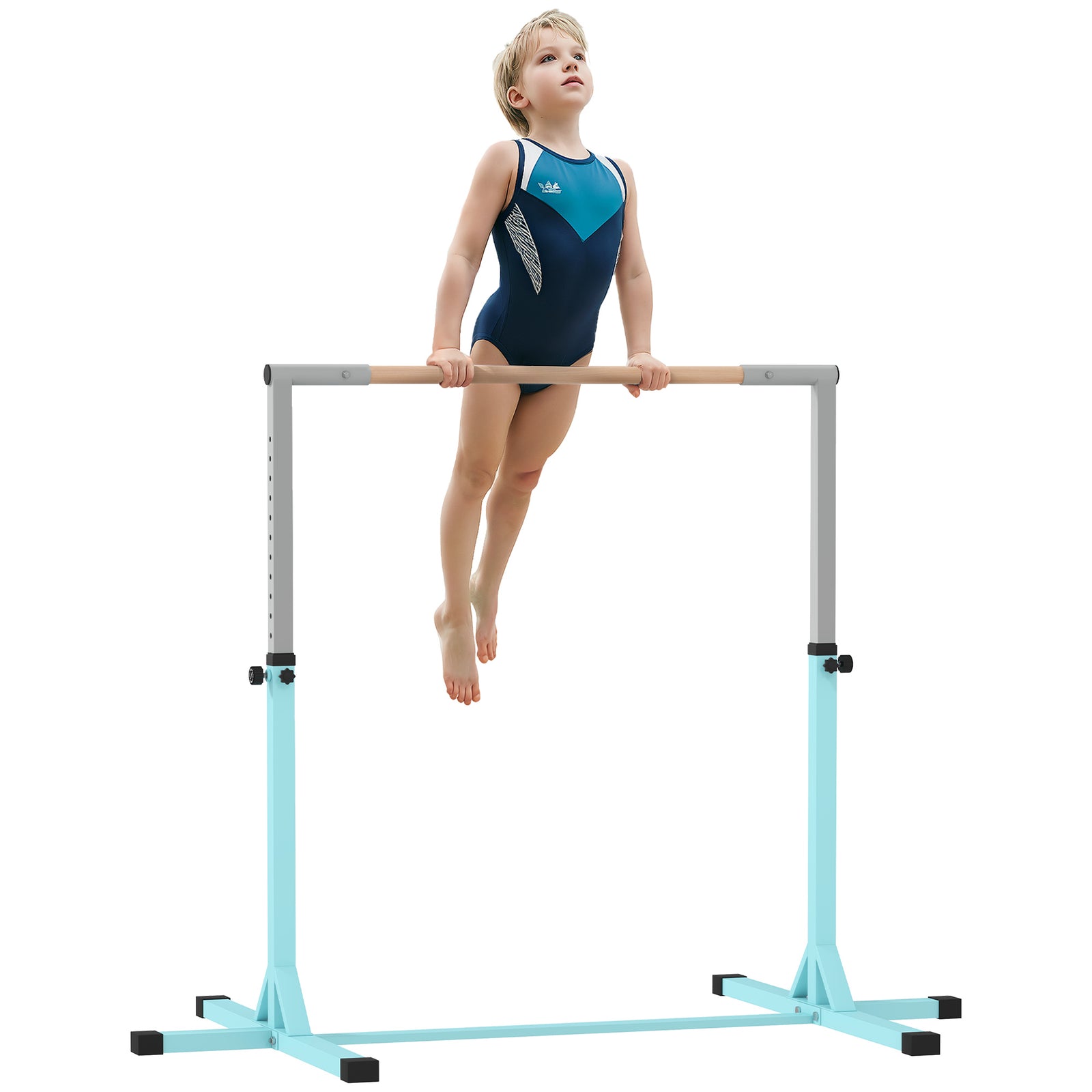 Height Adjustable Gymnastics Horizontal Bar for Kids, Children Junior Kip High Bar Fitness, Light Blue