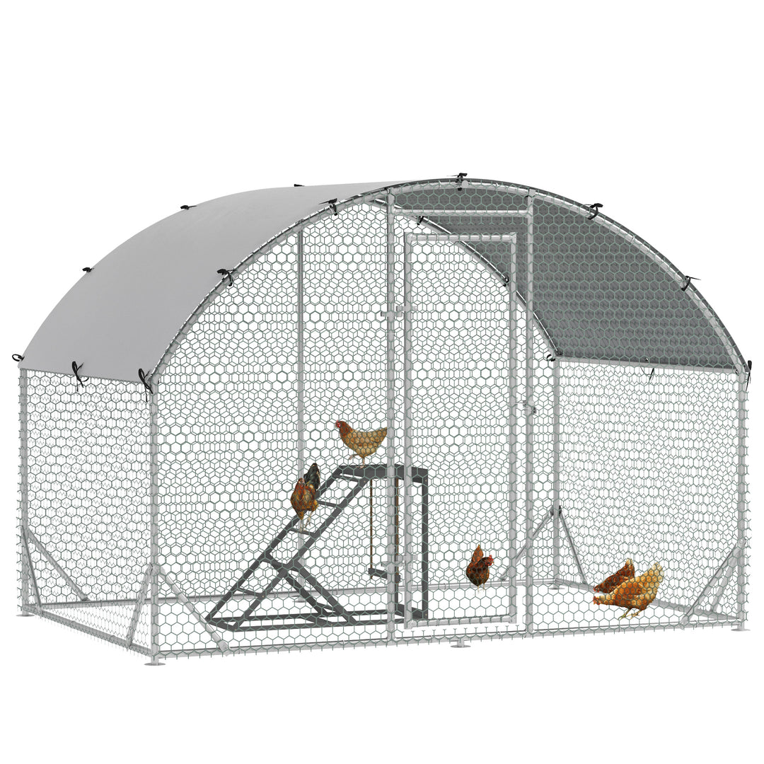Walk-In Chicken Run, Metal Chicken Coop with Cover, Outdoor Hen Poultry House Cage with Chicken Activity Shelf, for Chickens, Rabbits, Ducks, 2.8 x 1.9 x 2m
