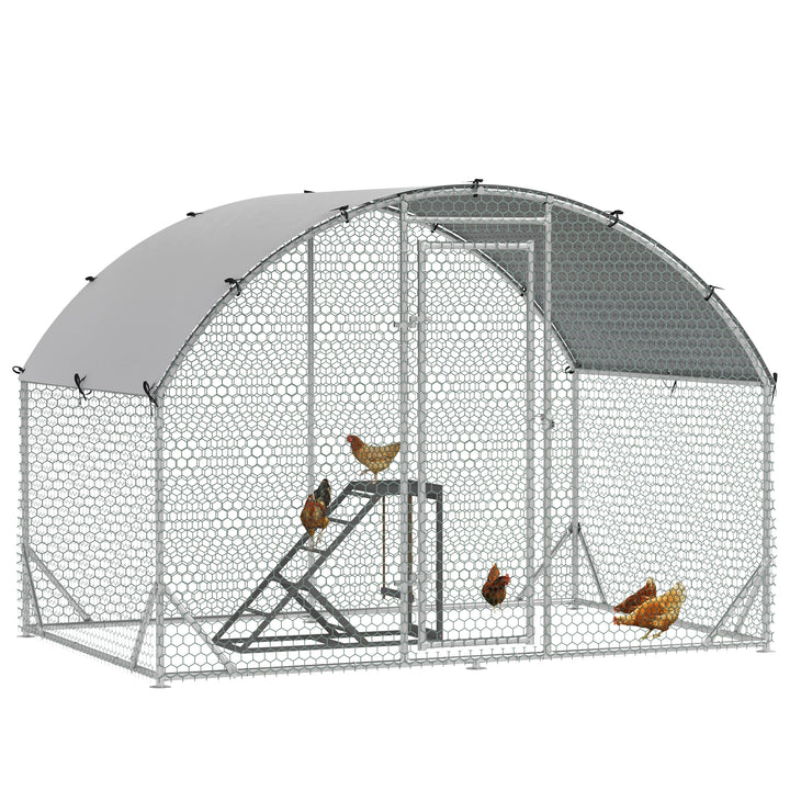 Walk-In Chicken Run, Metal Chicken Coop with Cover, Outdoor Hen Poultry House Cage with Chicken Activity Shelf, for Chickens, Rabbits, Ducks, 2.8 x 1.9 x 2m