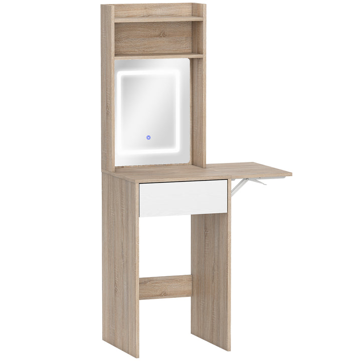 Small Vanity Desk with Mirror and LED Lights, Compact Dressing Table w