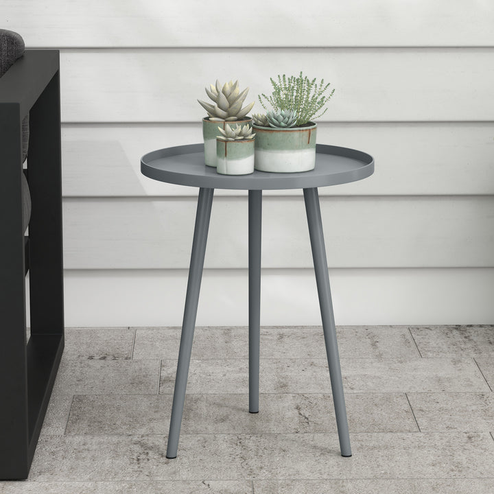 Round Garden Coffee Table, Outdoor Side Table with Rounded Steel Edge,