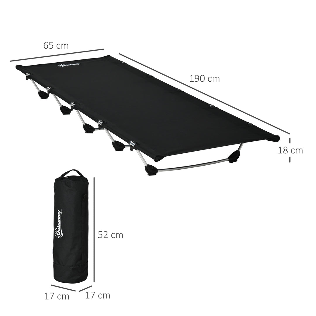 Lightweight Camping Bed, Aluminium Portable Camp Cot w/ Strong Support 150kg and Carry Bag for Camping, Black