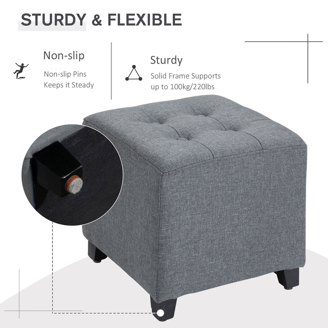 HOMCOM Stylish Square Ottoman Footstool, Linen-Look Fabric, Button Tufts, Wood Frame, Versatile Grey | Aosom UK