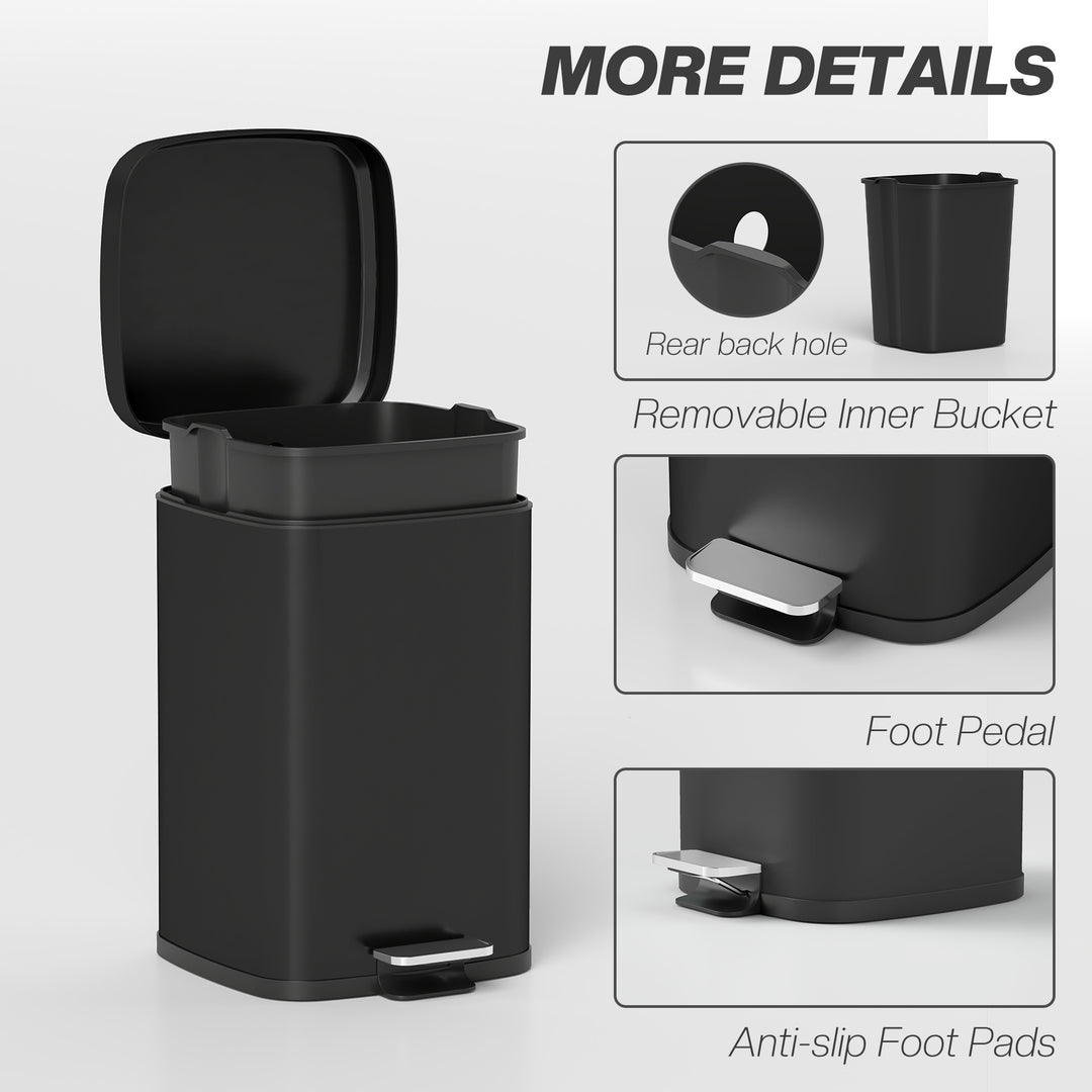 20L Modern Boxy Metal Home Kitchen Bin - Black