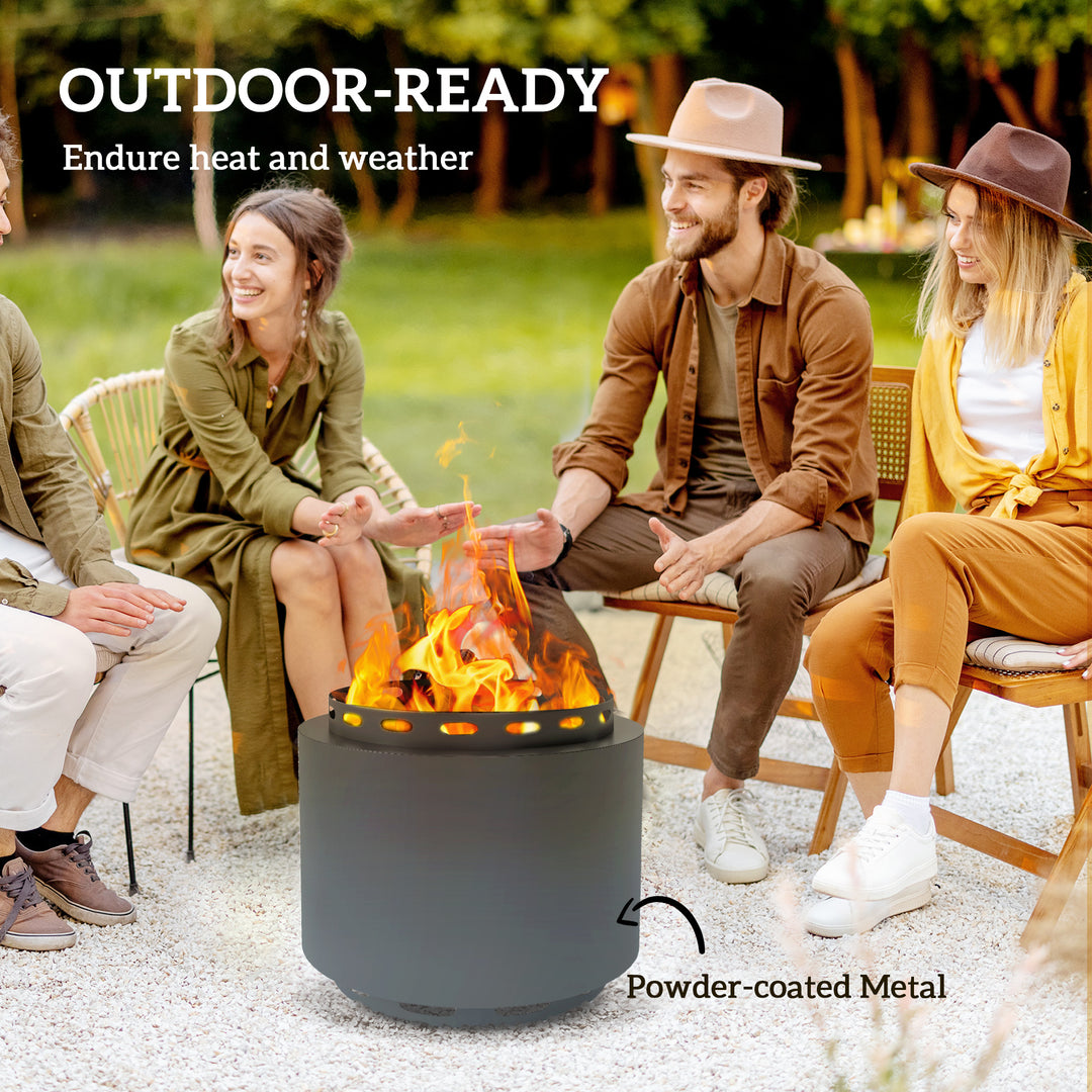 Smokeless Fire Pit, 48.5cm Portable Wood Burning Firepit with Poker for Garden Camping Bonfire Party, Metal, Dark Grey