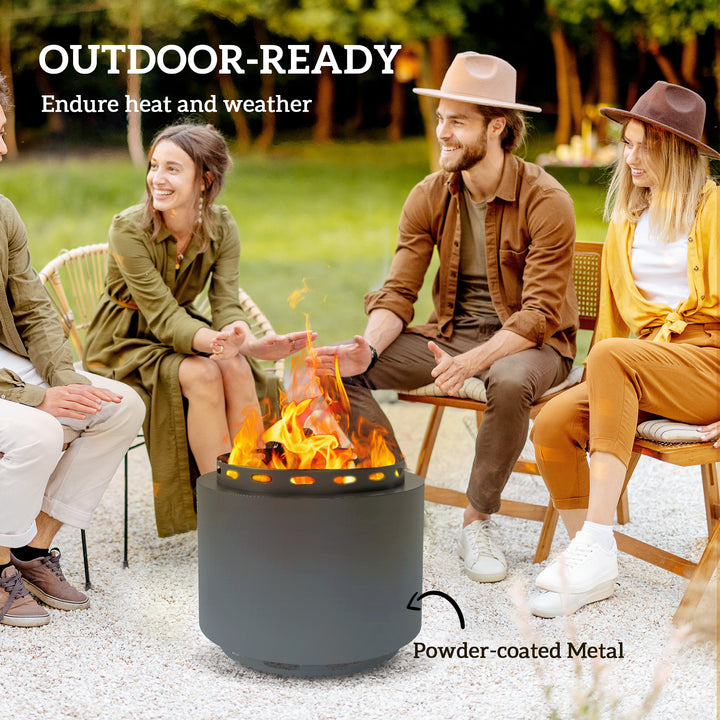 Smokeless Fire Pit, 48.5cm Portable Wood Burning Firepit with Poker for Garden Camping Bonfire Party, Metal, Dark Grey