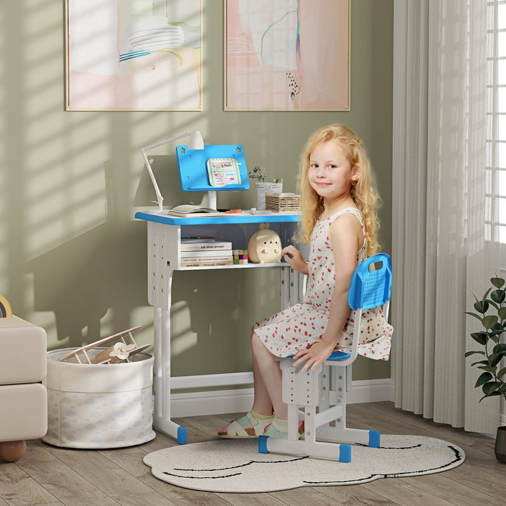 Kids Adjustable Desk and Chair Set, Book Stand, Pen Slot