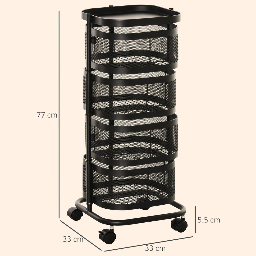 Metal Storage Cart, 4-Tier Storage Trolley on Wheels with 4 Mesh Baske