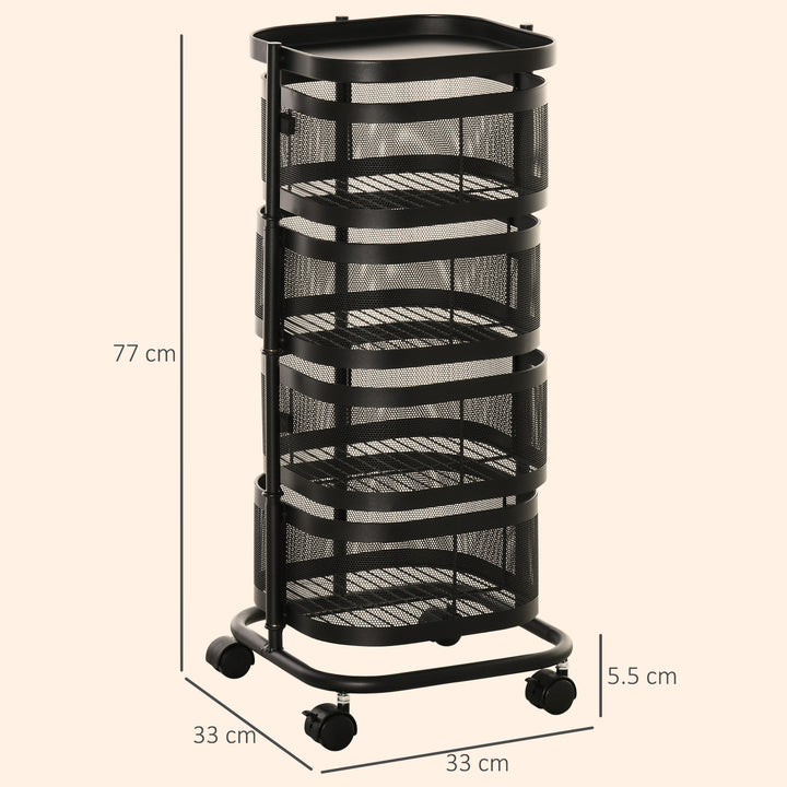Metal Storage Cart, 4-Tier Storage Trolley on Wheels with 4 Mesh Baske
