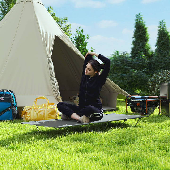 Lightweight Camping Bed, Aluminium Portable Camp Cot w/ Strong Support 150kg and Carry Bag for Camping, Dark Grey