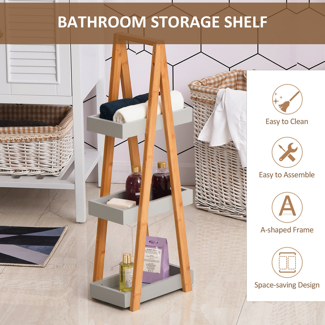 kleankin Freestanding Bamboo Shelving: 3-Tier Space-Saving Bathroom Storage, Natural | Aosom UK