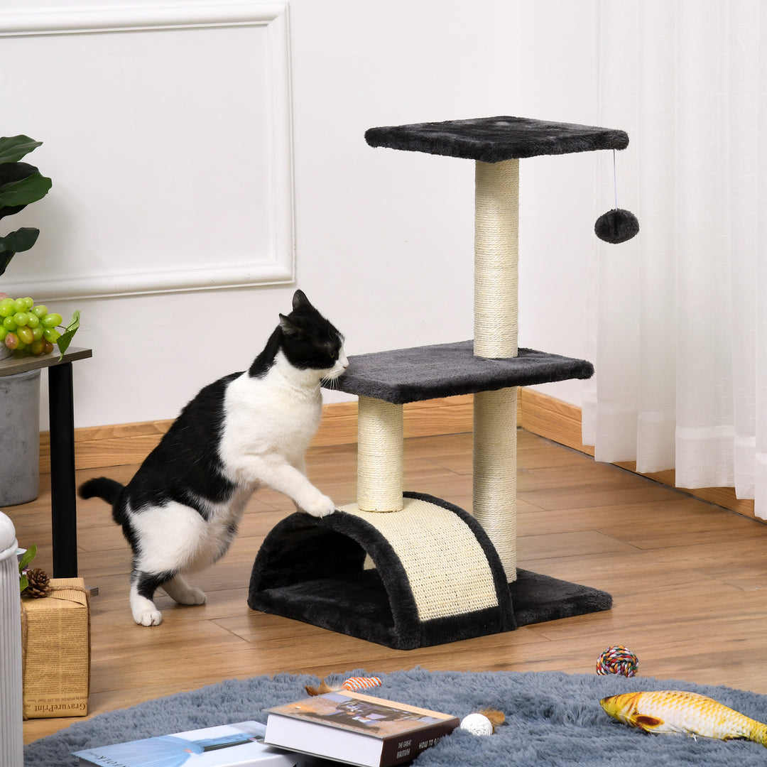 PawHut Cat Tree Tower, 72cm Climbing Activity Centre for Kittens, with Sisal Scratching Post, Pad Arc Perch, and Hanging Ball Toy, Grey | Aosom UK