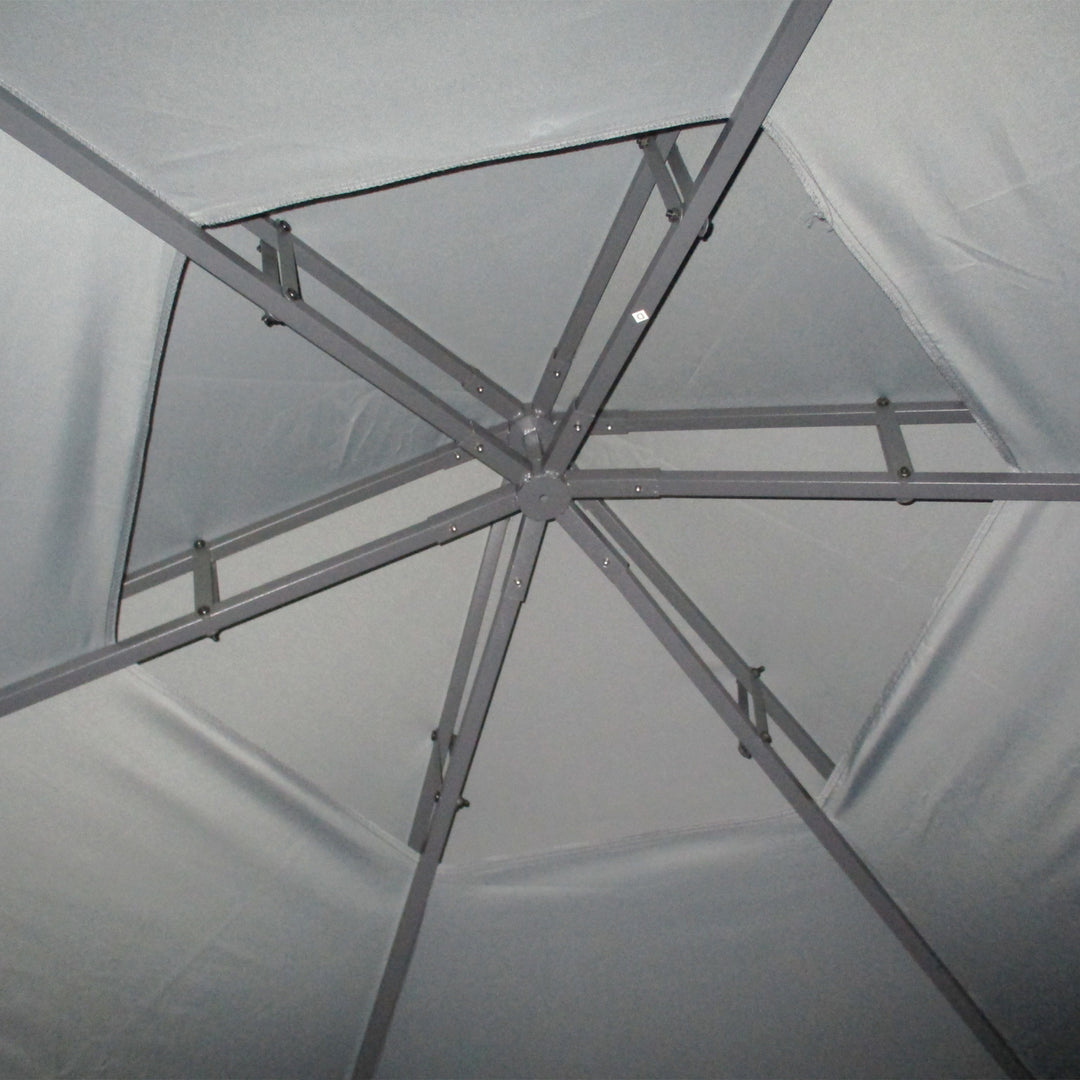MCL 3 x 3(m) Hexagon Gazebo Patio Canopy Party Tent Outdoor Garden Shelter w/ 2 Tier Roof & Side Panel - Grey